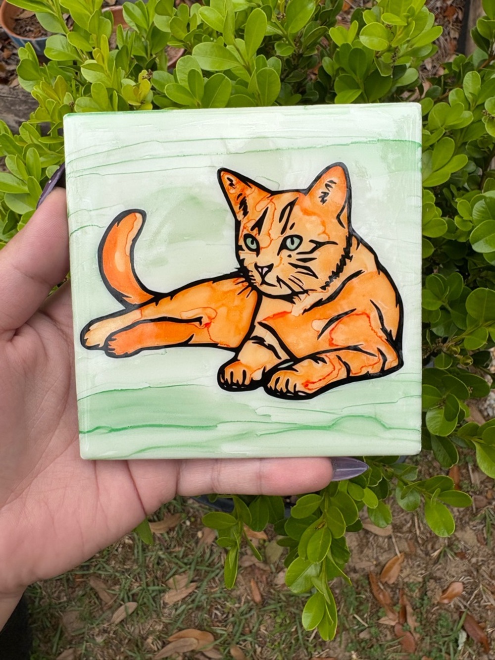 Orange Tabby Cat Ceramic Tile Decor - Home Decor